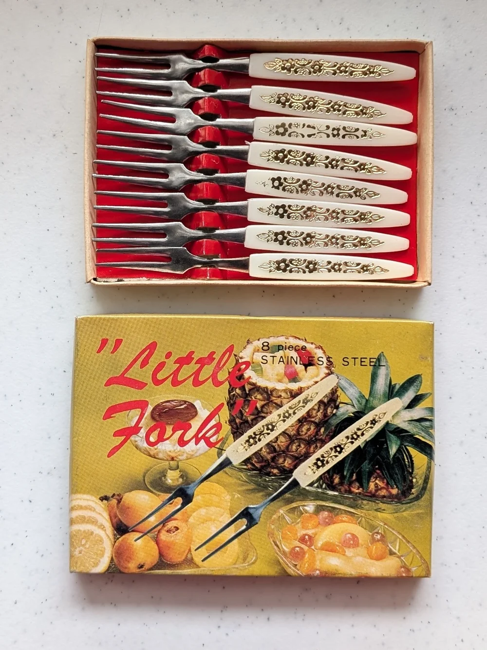2 Vintage Sets Stainless Steel Cocktail Little Forks MCM Multicolor Charcuterie
